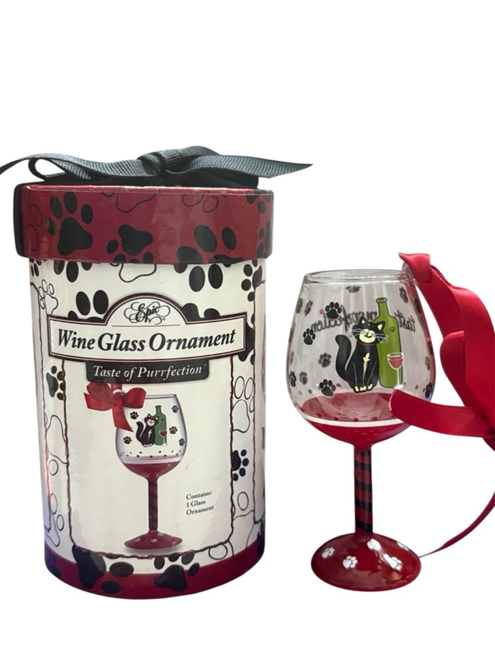 NWT *RARE* Vintage 2011 Epic Wine Glass Ornament Taste of Purrfection Cat Design
